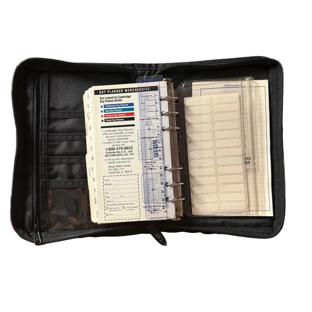 Mead Five Star First Gear Vintage Black Nylon Zipper Planner Organizer Small